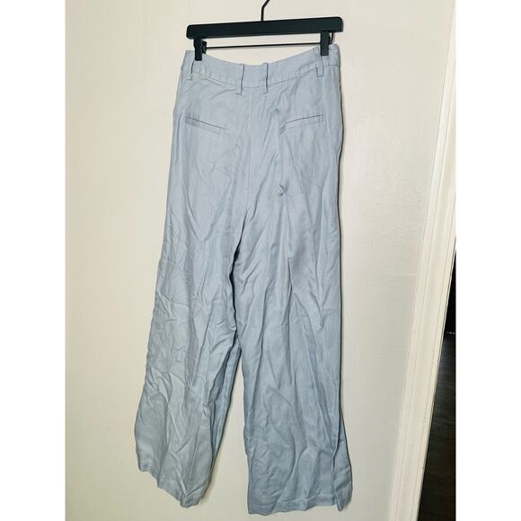 ROSETTA GETTY Women's Light Blue Linen Front Zip Wide Leg Trouser Pants Size 4 - Picture 4 of 14
